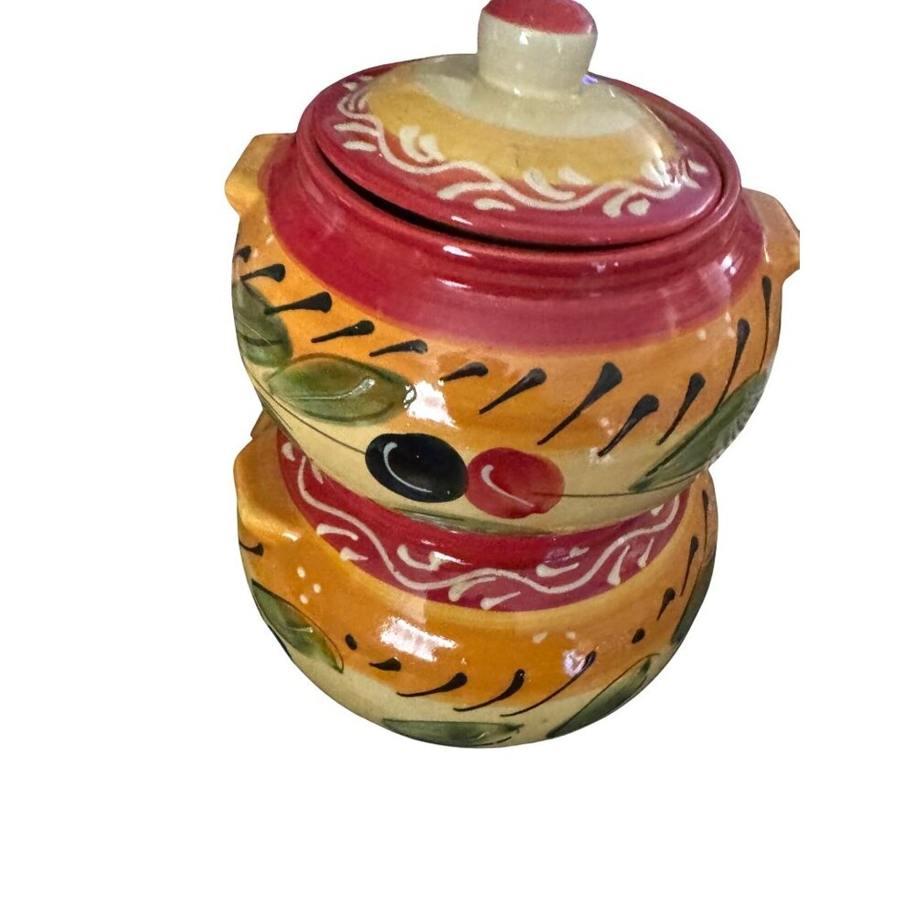 Pier 1 Imports Olive Stacked Canisters Set Of 3 Hand Painted Ceramic - Picture 3 of 13